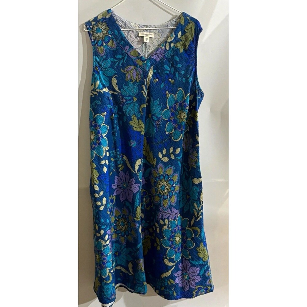 Coldwater Creek Blue Floral V-Neck Sleeveless A-Line Long Dress Women’s 2X